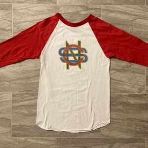 Rare 1970s Crosby Stills Nash Concert Music Tour Raglan T Shirt Red 3/4 Sleeve S